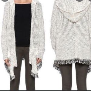 Free People White Love Me Tender Knitted Fringed Hem Hooded Open Cardigan small